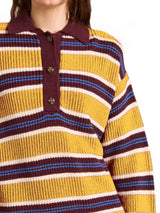 Striped Button Detail Polo Collar Sweater - Trendsi - Flyclothing LLC