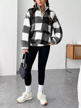 Full Size Plaid Sherpa Long Sleeve Sweatshirt Plus Size - Trendsi - Flyclothing LLC