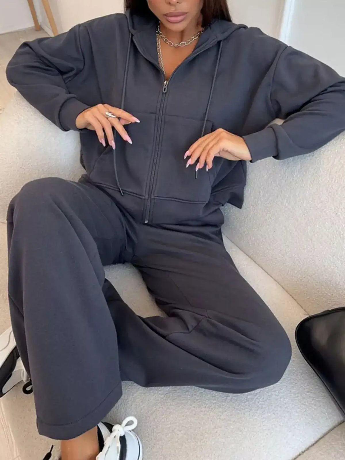 Zip-Up Hoodie and Wide-Leg Pants Set - Trendsi - Flyclothing LLC