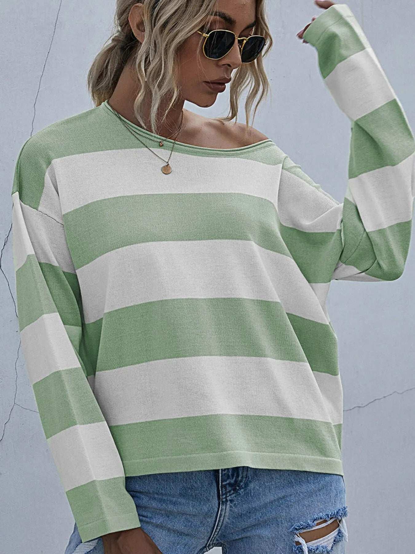 Striped Casual Long Sleeve Knit Top - Trendsi - Flyclothing LLC