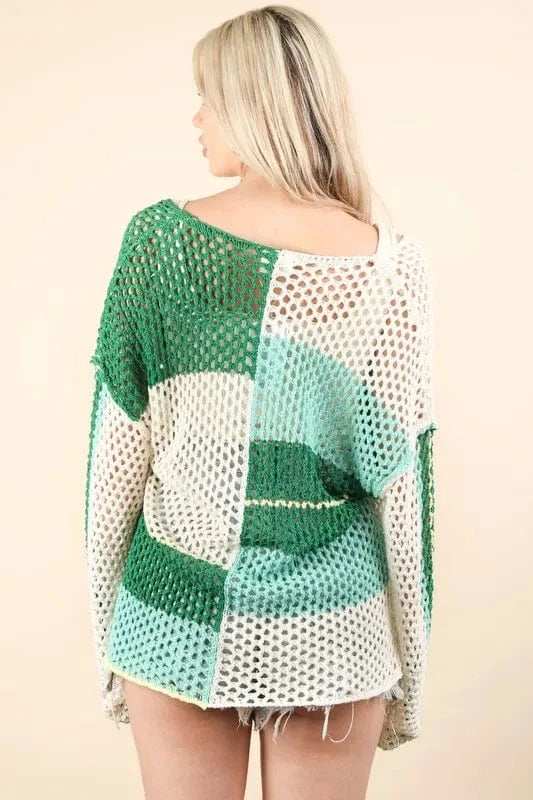 VERY J Color Block Oversized Summer Knit Cover Up - Trendsi - Flyclothing LLC