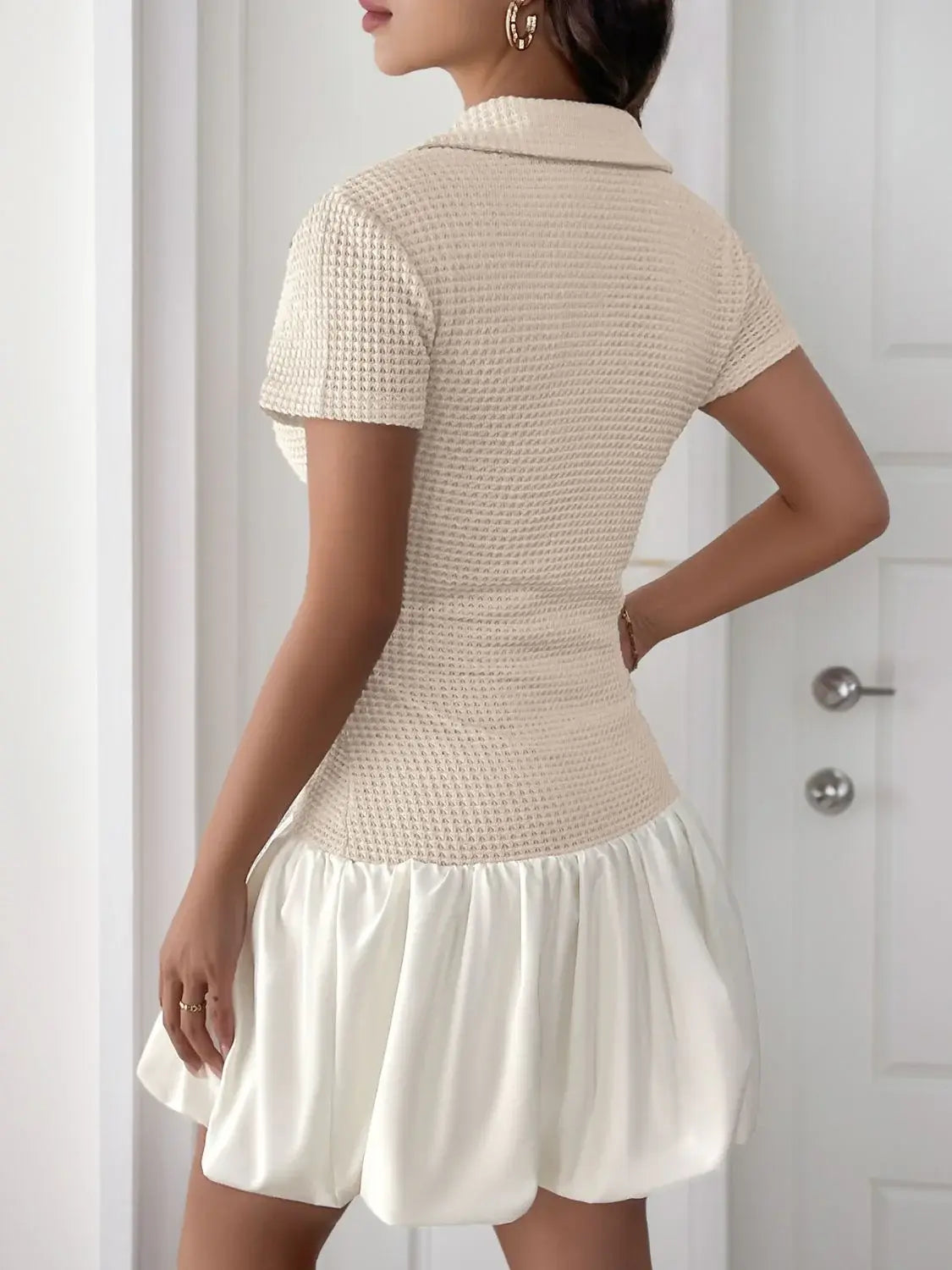 Perfee Johnny Collar Short Sleeve Mini Dress - Trendsi - Flyclothing LLC