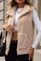 Fuzzy Plaid Texture Zip Up Vest Coat - Trendsi - Flyclothing LLC