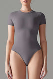 Round Neck Short Sleeve Active Bodysuit - Trendsi - Flyclothing LLC