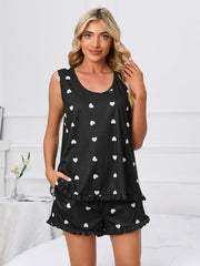 Heart Scoop Neck Tank and Shorts Lounge Set - Trendsi