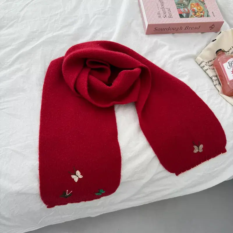 Butterfly Embroidered Knitted Scarf - Trendsi - Flyclothing LLC