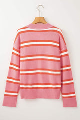 Striped Button Down Long Sleeve Cardigan - Trendsi - Flyclothing LLC