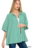 Zenana Oversized Stripe Button Down Shirt - Trendsi - Flyclothing LLC
