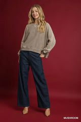 Umgee Mineral Wash French Terry Sweatshirt - Trendsi - Flyclothing LLC