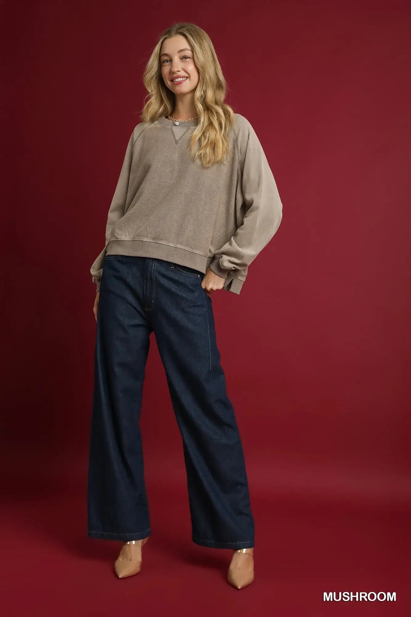 Umgee Mineral Wash French Terry Sweatshirt - Trendsi - Flyclothing LLC