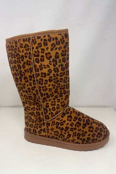 WILD DIVA Leopard Suede Round Toe Boots - Trendsi - Flyclothing LLC