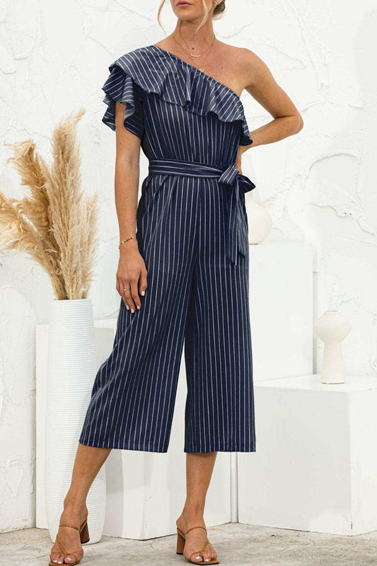 Ruffled Single Shoulder Tie Waist Jumpsuit - Trendsi - Flyclothing LLC