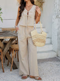 Devine Tied V-Neck Sleeveless Top and Pants Set - Trendsi
