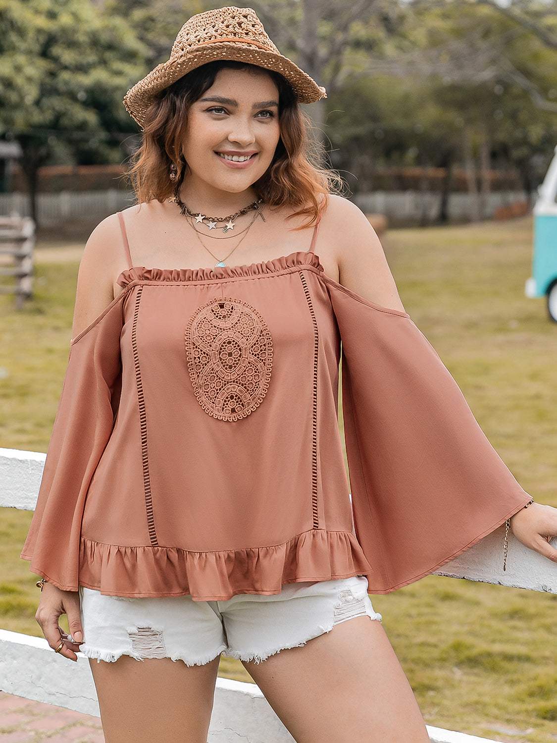 Plus Size Frill Square Neck Long Sleeve Blouse - Trendsi - Flyclothing LLC