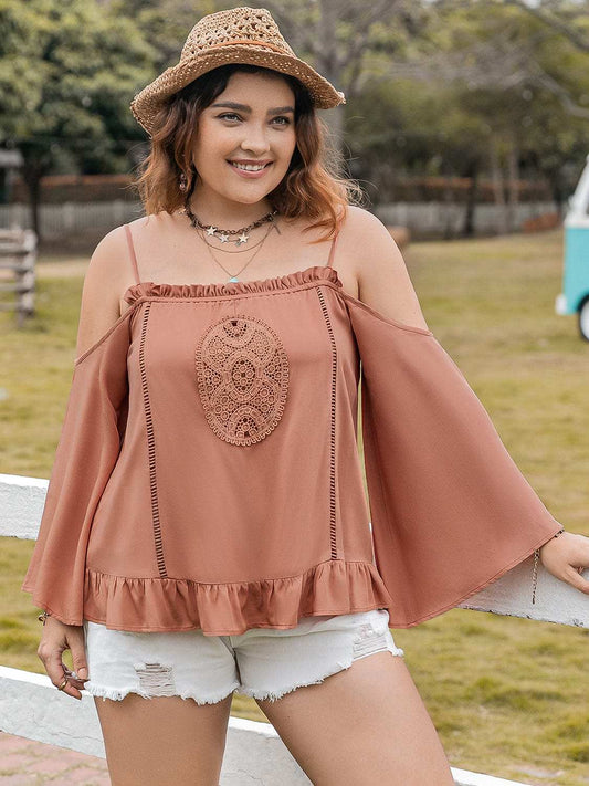 Plus Size Frill Square Neck Long Sleeve Blouse - Trendsi - Flyclothing LLC