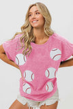 BiBi Sequin Baseball Short Sleeve T-Shirt - Trendsi - Flyclothing LLC