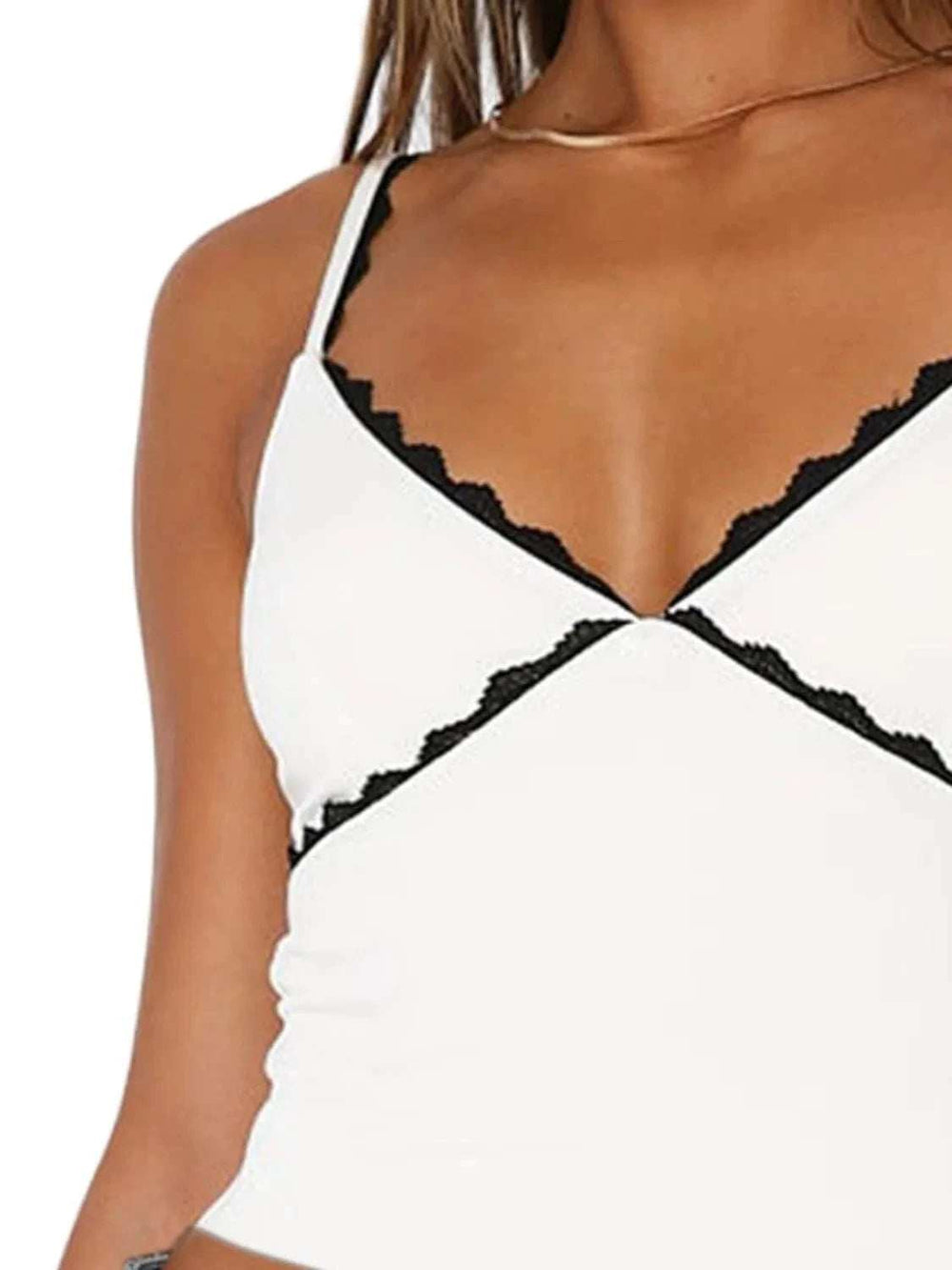 Lace Detail Contrast Trim Cami - Trendsi - Flyclothing LLC