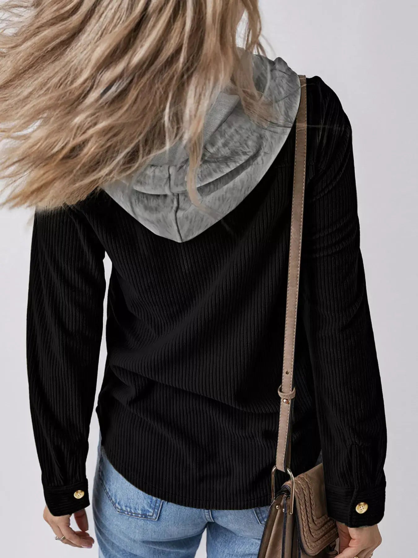 Hooded Corduroy Button-Down Jacket - Trendsi - Flyclothing LLC