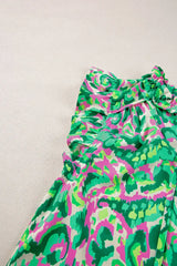 Abstract Print Ruffled Trim Tie Neck Top - Trendsi - Flyclothing LLC