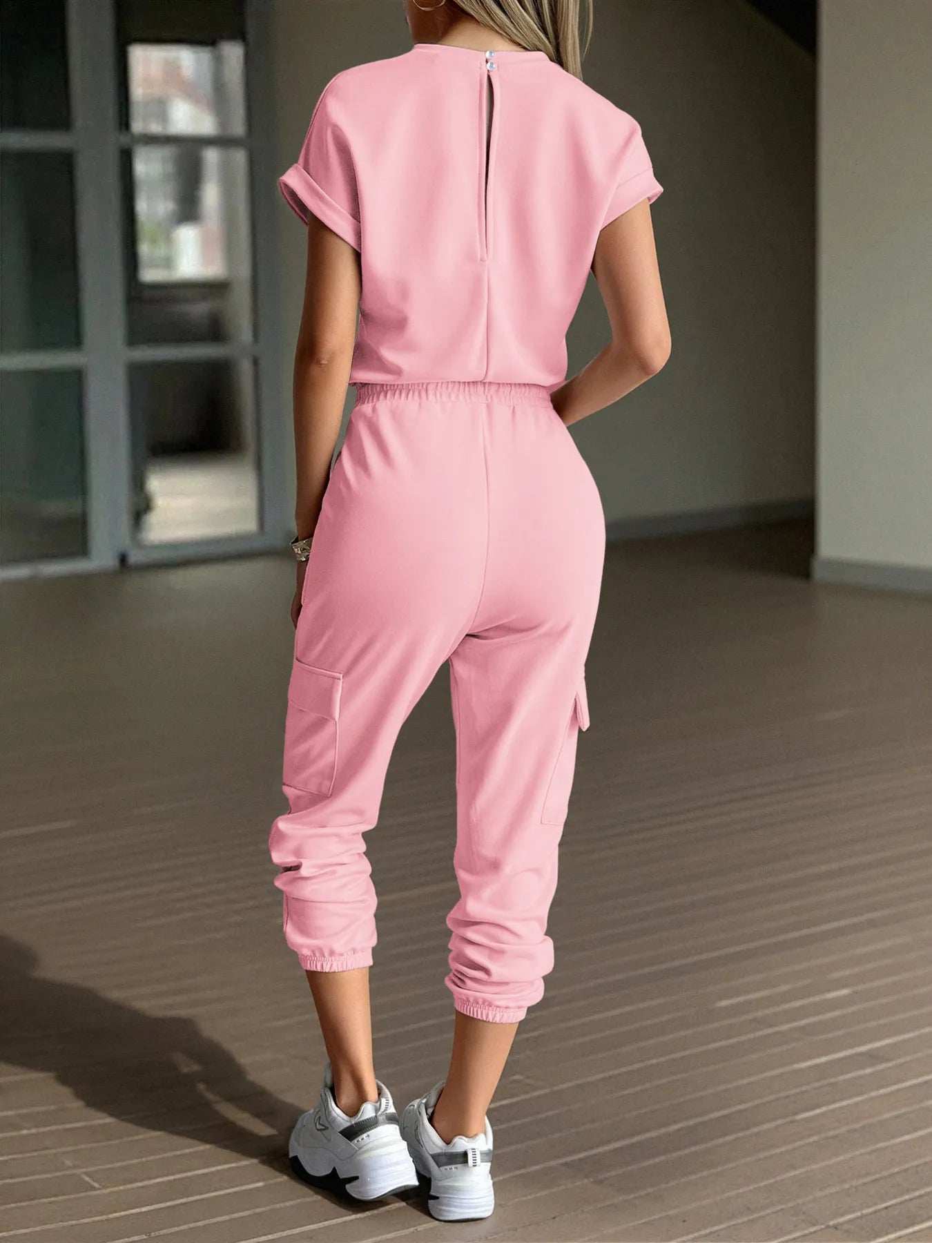 Round Neck Short Sleeve Top and Pants Set - Trendsi - Flyclothing LLC