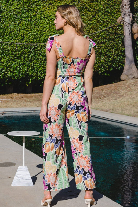 ODDI Full Size Floral Sleeveless Wide Leg Jumpsuit - Trendsi