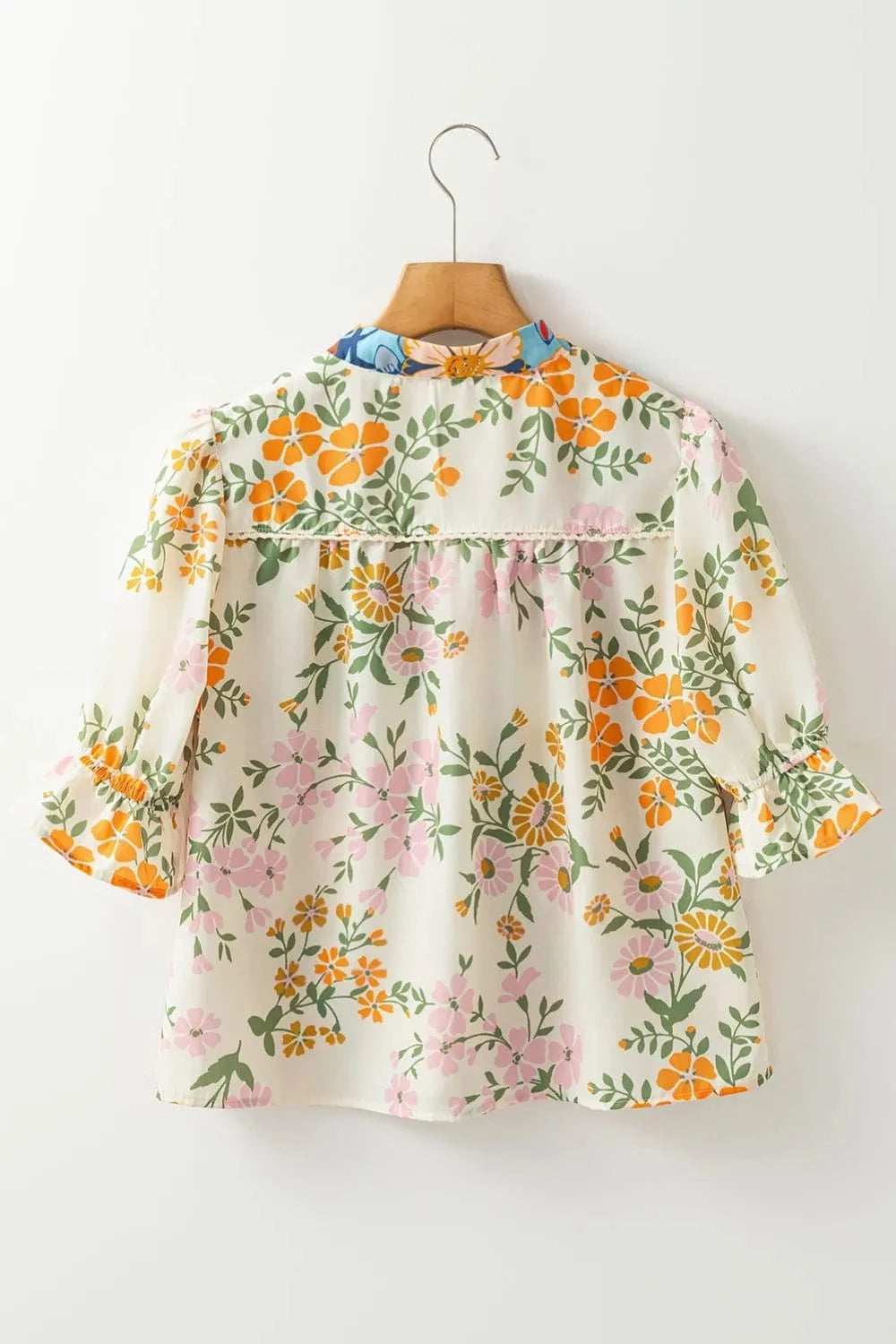 Multicolour Crochet V Neck Half Sleeve Boho Floral Blouse - Trendsi - Flyclothing LLC