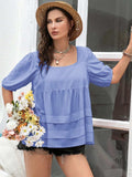 Plus Size Square Neck Half Sleeve Blouse - Trendsi - Flyclothing LLC