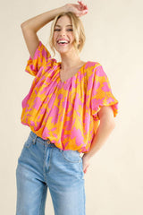 And The Why Full Size Printed Satin Bubble Hem Top - Trendsi - Flyclothing LLC