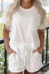 Texture Short Sleeve Top and Shorts Set - Trendsi - Flyclothing LLC