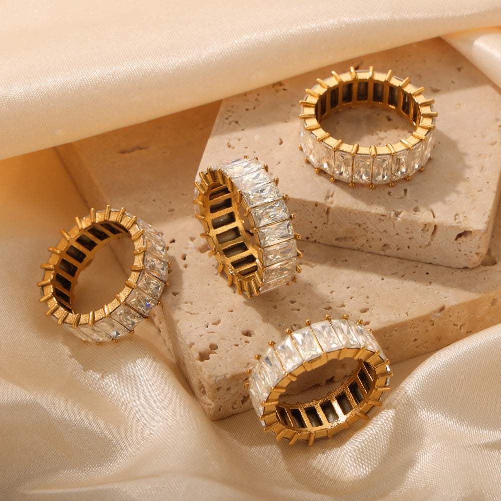 Titanium Steel Inlaid Zircon Ring - Trendsi - Flyclothing LLC