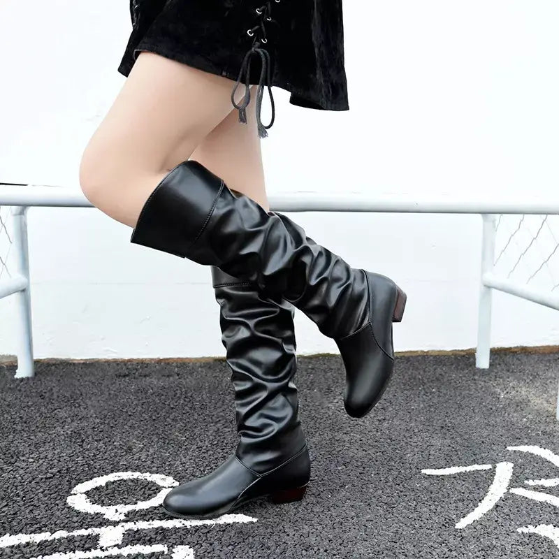 Slouch Block Heel Boots - Trendsi - Flyclothing LLC