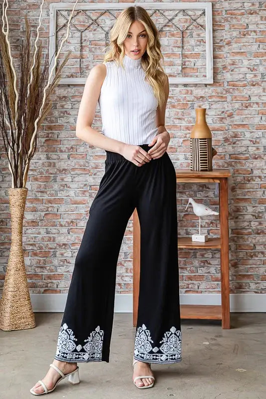 Heimish Full Size Solid Damask Casual Pants Plus Size - Trendsi - Flyclothing LLC