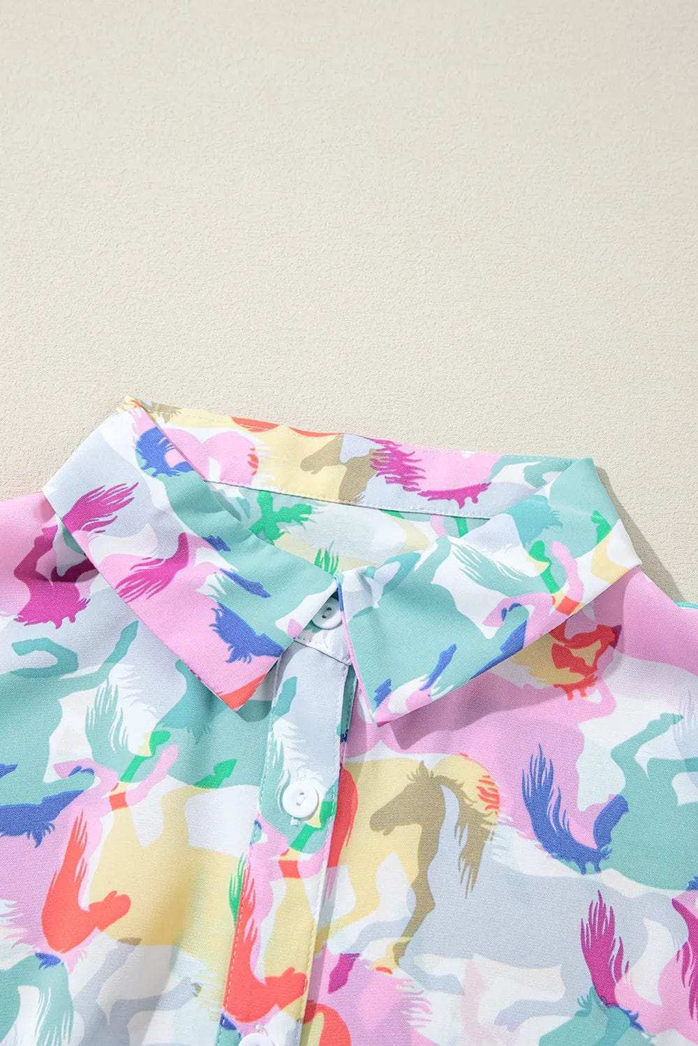 Horse Print Collared Neck Long Sleeve Shirt - Trendsi - Flyclothing LLC