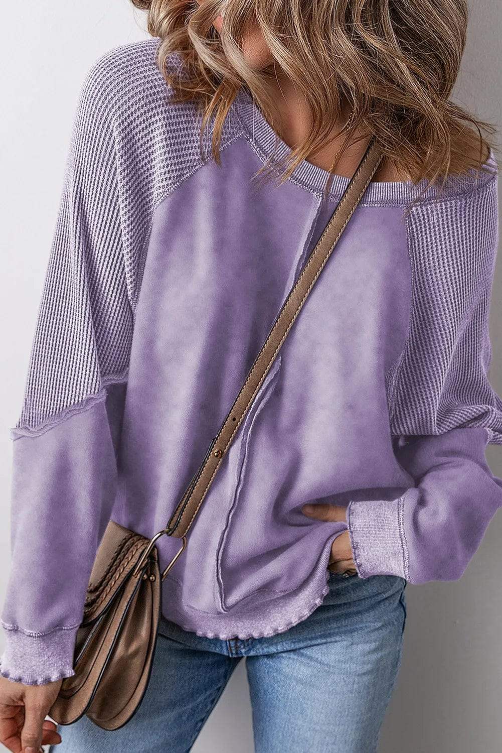 Exposed Seam Long Sleeve Sweatshirt - Trendsi - Flyclothing LLC