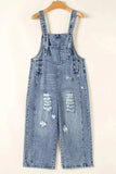 Distressed Bib Pocket Wide Leg Denim Overalls - Trendsi - Flyclothing LLC