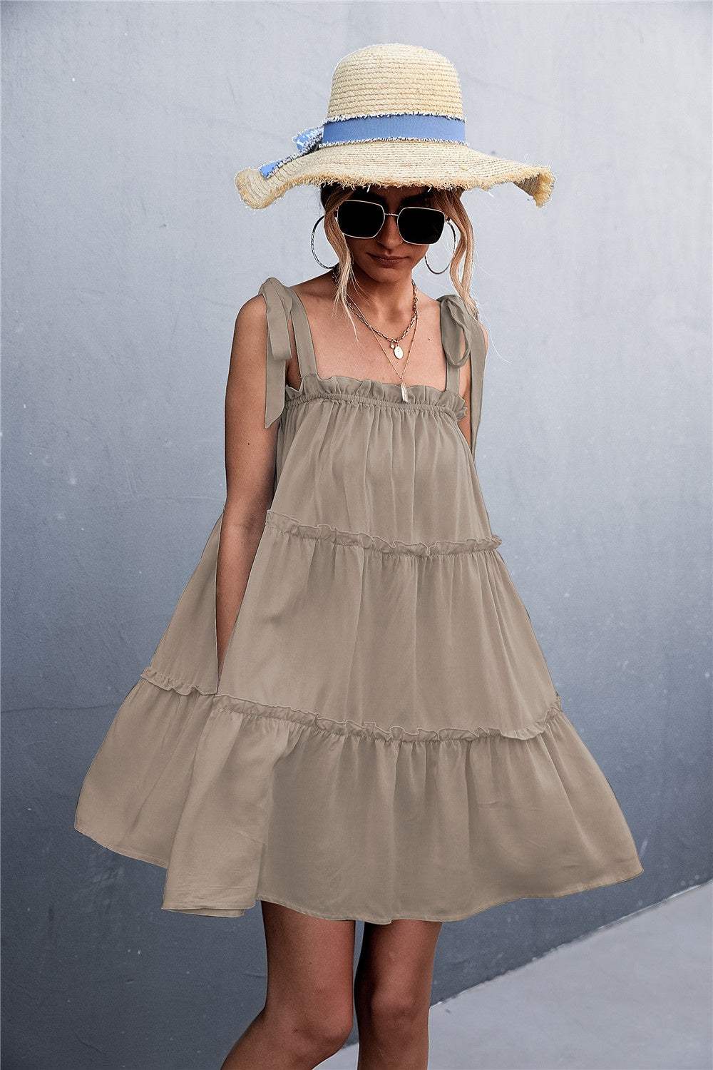 Frill Tiered Tie Shoulder Mini Cami Dress - Trendsi - Flyclothing LLC