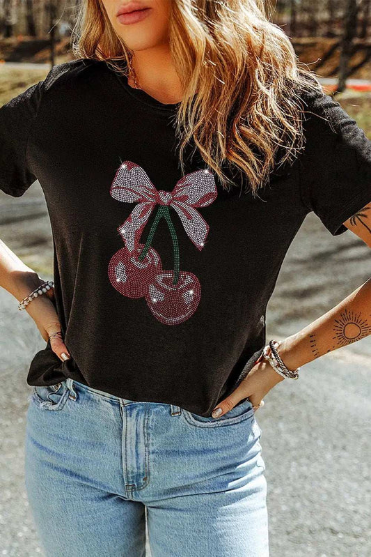 Cherry Graphic Round Neck Short Sleeve T-Shirt - Trendsi - Flyclothing LLC