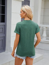 Florira Notched Short Sleeve T-Shirt - Trendsi - Flyclothing LLC