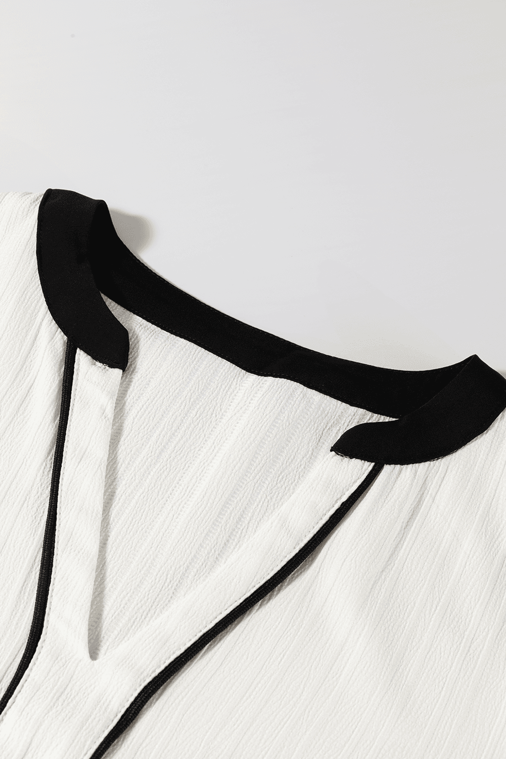 Contrast Notched Long Sleeve Blouse - Trendsi - Flyclothing LLC