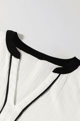 Contrast Notched Long Sleeve Blouse - Trendsi - Flyclothing LLC