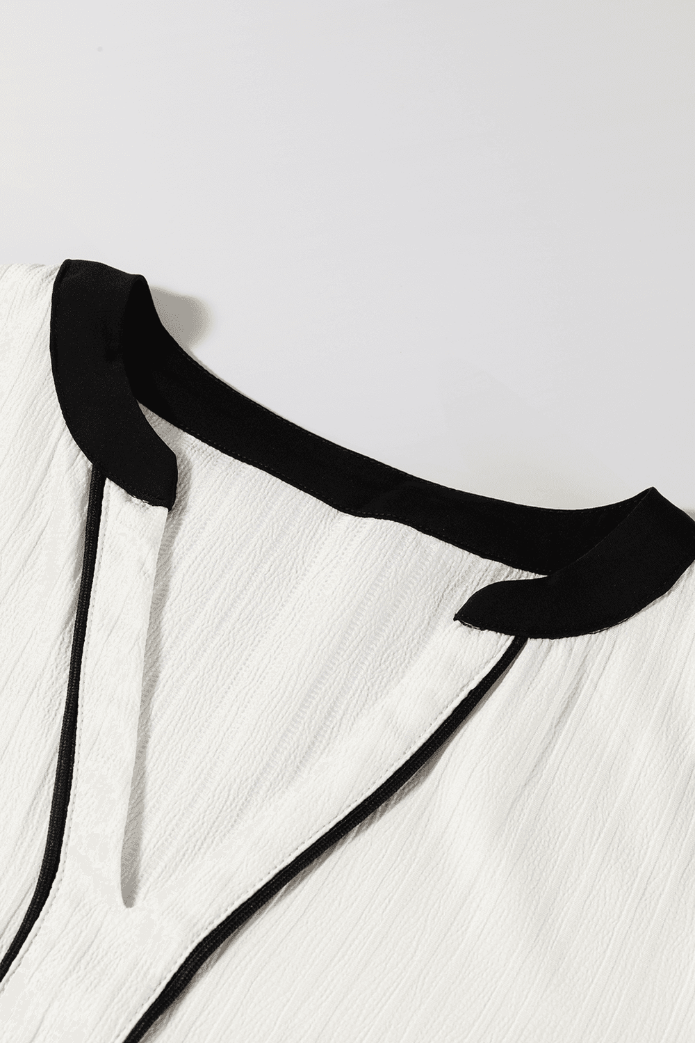 Contrast Notched Long Sleeve Blouse - Trendsi - Flyclothing LLC