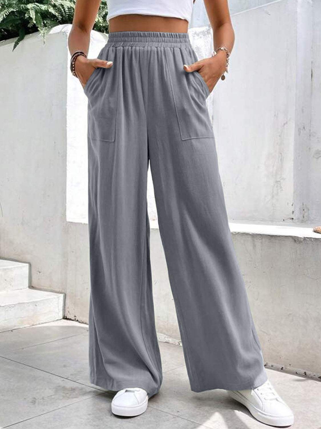 High Waist Wide Leg Pants with Pockets - Trendsi - Flyclothing LLC