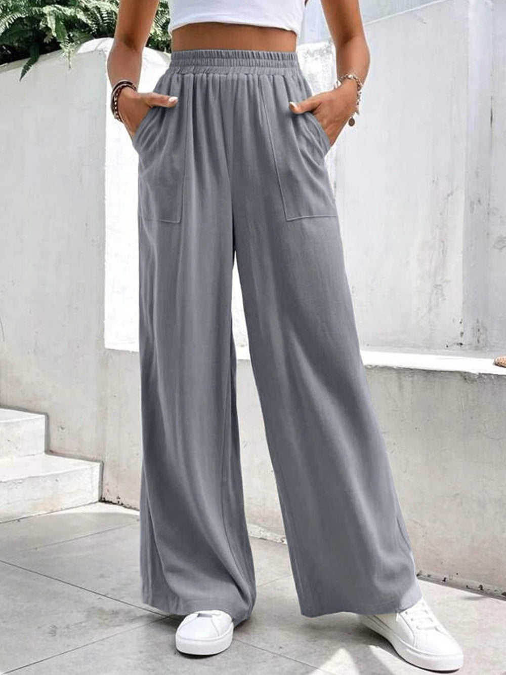 High Waist Wide Leg Pants with Pockets - Trendsi