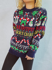 Christmas Pattern Round Neck Long Sleeve Sweater - Trendsi