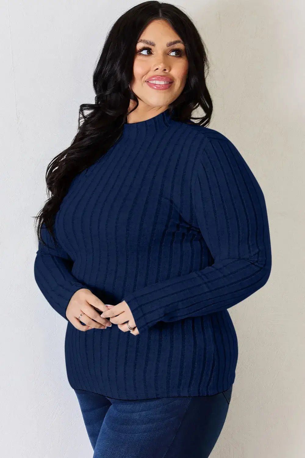 Basic Bae Full Size Ribbed Mock Neck Long Sleeve T-Shirt - ShopBasicbae - Flyclothing LLC