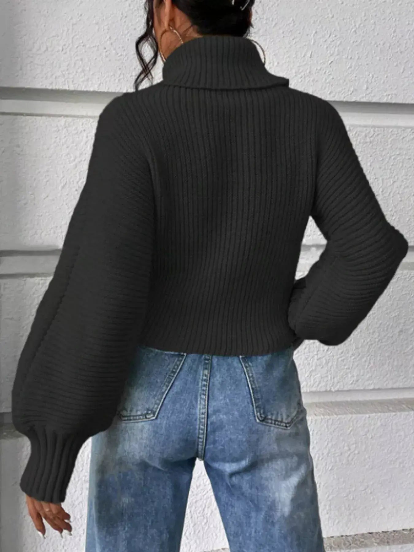 Full Size Textured Knit Turtleneck Long Sleeve Sweater Plus Size - Trendsi - Flyclothing LLC