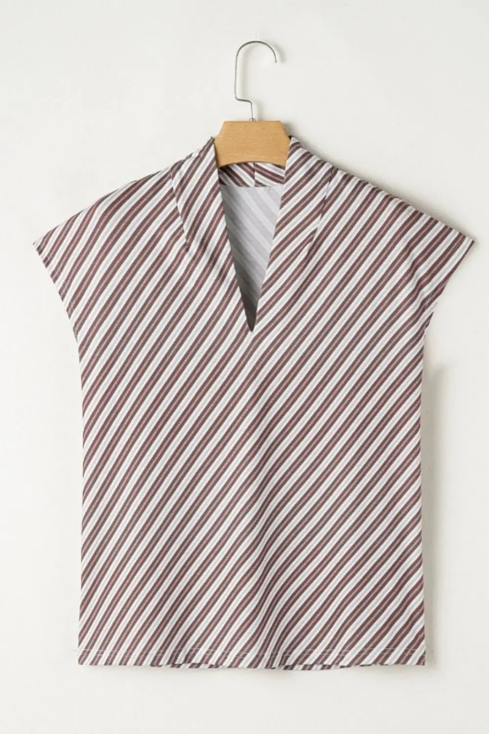 Striped V Neck Cap Sleeve Blouse - Trendsi - Flyclothing LLC