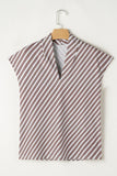 Striped V Neck Cap Sleeve Blouse - Trendsi
