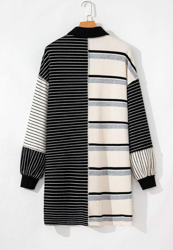 Striped Patchwork Long Sleeve Mini Dress - Trendsi - Flyclothing LLC