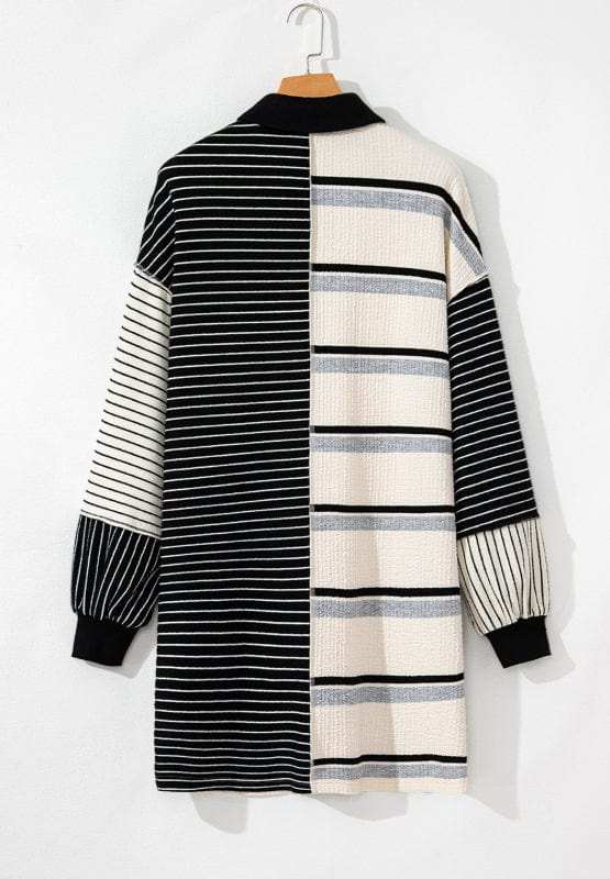 Striped Patchwork Long Sleeve Mini Dress - Trendsi - Flyclothing LLC